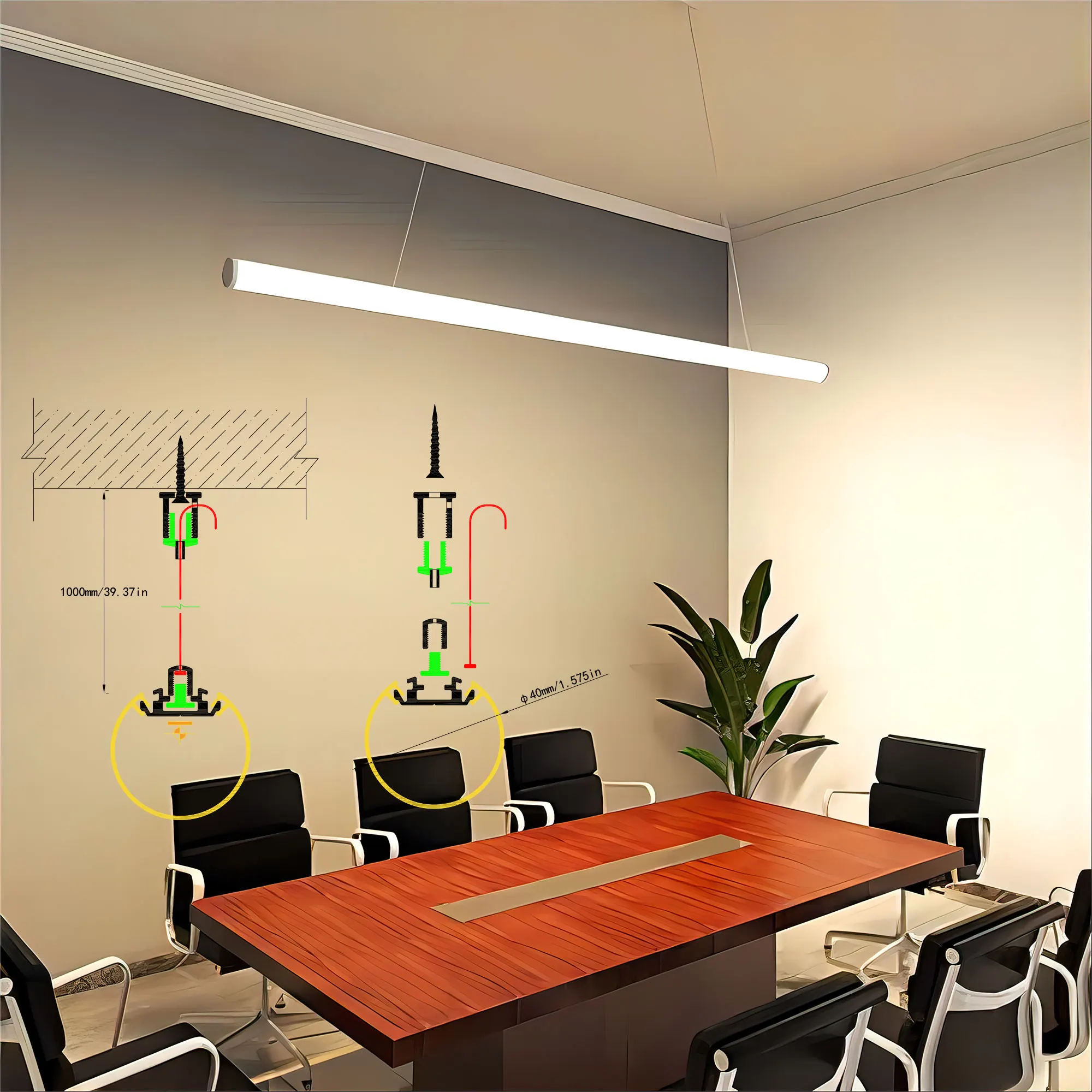 Linear Light Suspension Cable Single/Double Head 1m 1.5m 2m Ceiling Mounting Durable Steel Wire