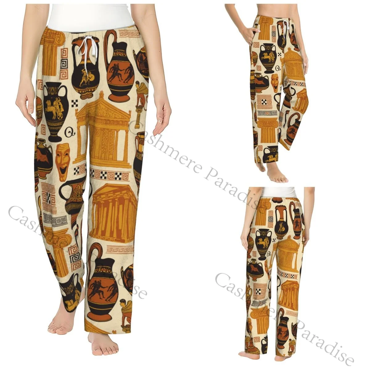 

Greece Background Warm Women Pajama Pants Flannel Sleep Bottoms Soft Fleece Loungewear