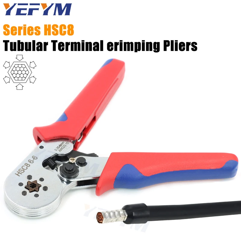 Ferrule Pin Terminal Connectors Hexagon Crimping Pliers HSC8 6-6 0.25-6mm²/23-10AWG Mini Adjustable Ratchet Electricians Tools