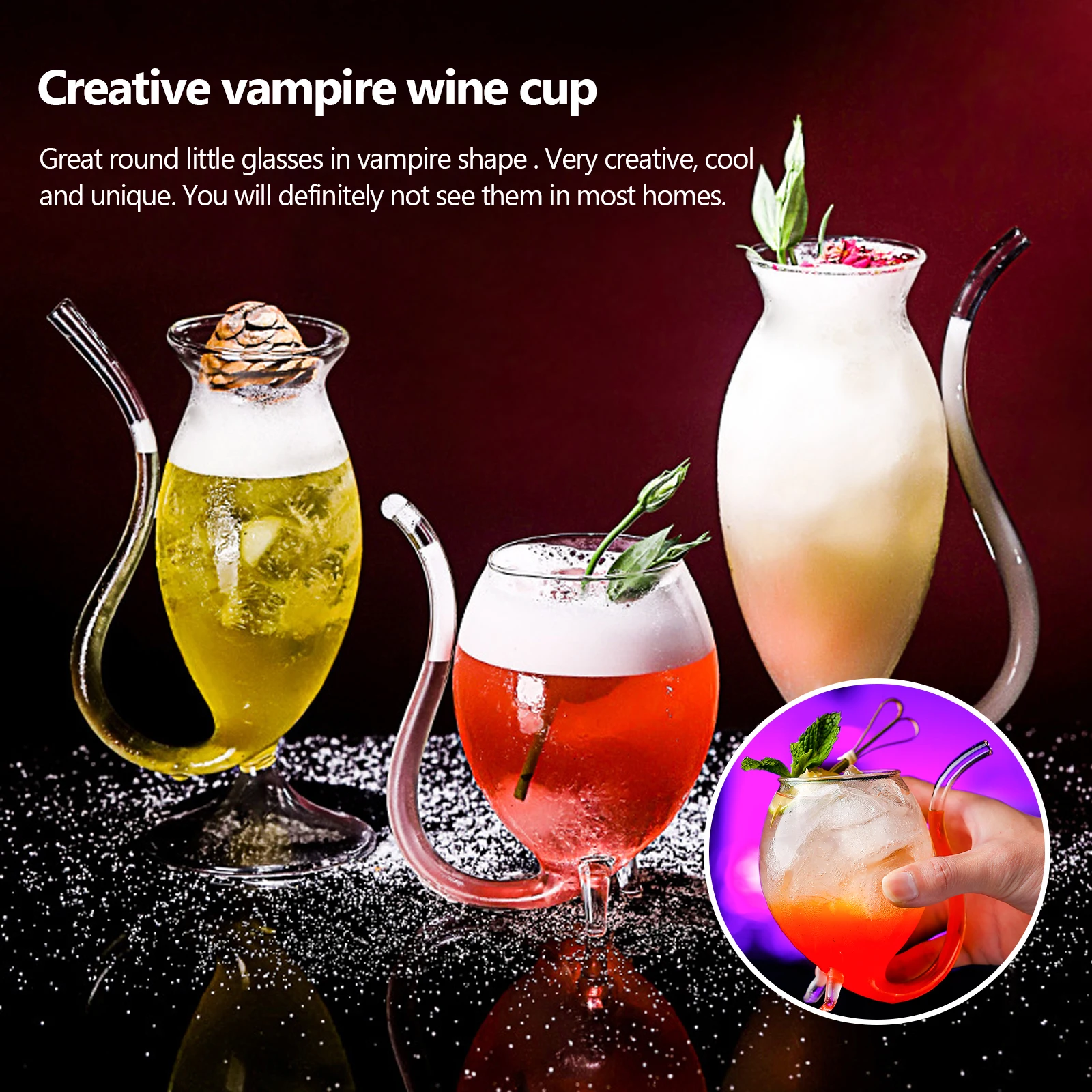 Wine Whiskey Glass Heat Resistant Glass Sucking Juice Milk Cup Nordic Creative Wine Cup With Drinking Tube Straw Vampire-Goblet