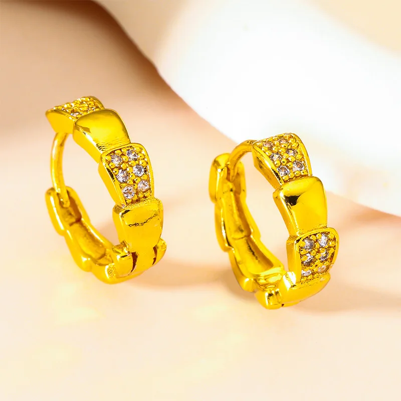 

Luxury 24K 9999 Pure Gold real gold Women's snake earrings ear buckle