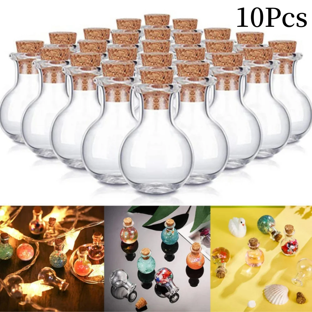 10Pcs Mini Glass Bottles With Cork Stoppers Clear Drifting Bottles Wishing Bottles Xmas Hanging Decoration Wedding Decor Vials