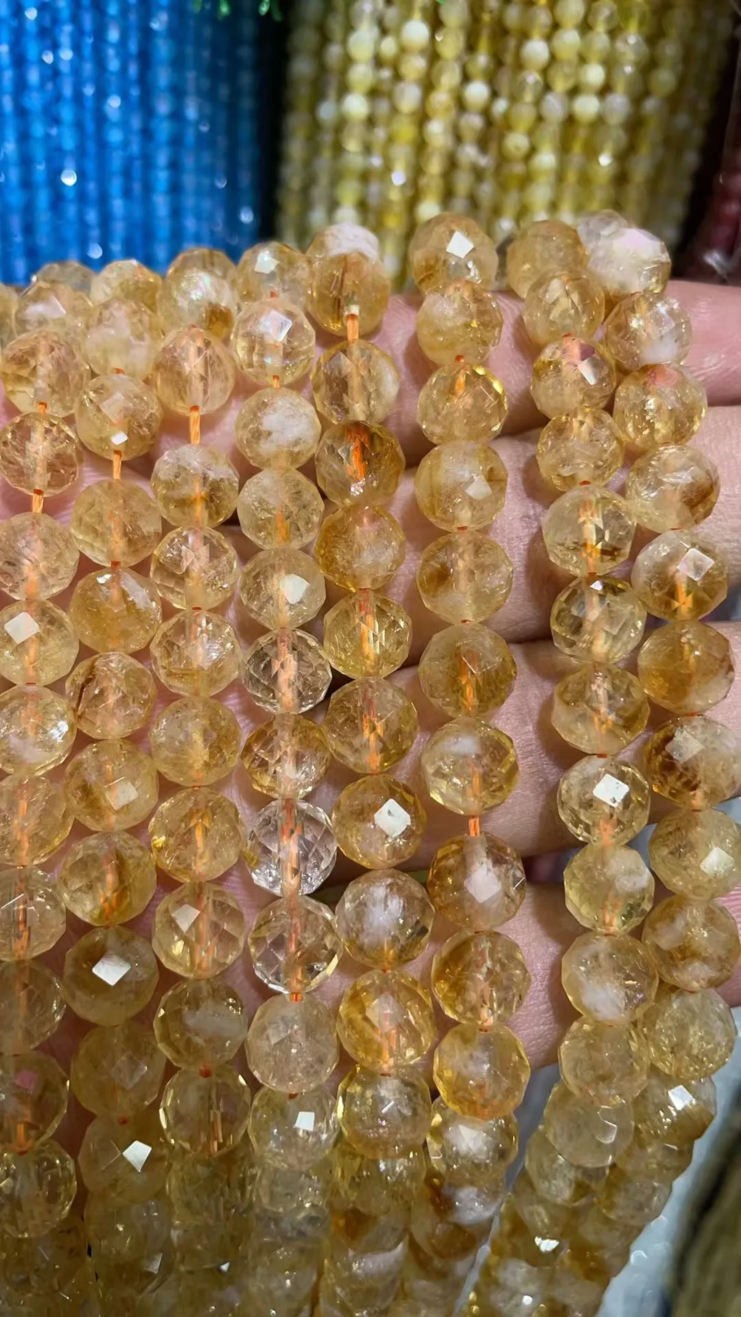 Wholesale Natural Yellow Crystal 8mm Round Cut Length38cm