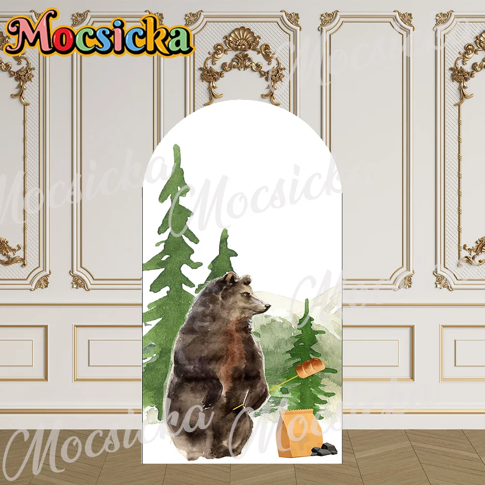 Mocsicka 2-Sided غطاء قوس الحياة البرية واحد سعيد العربة خلفية استحمام الطفل قوس جدار الأطفال 1st حفلة عيد ميلاد حفلة موسيقية الاستوديو