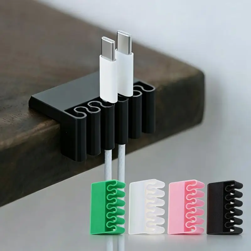 5pcs 3D Printed Desk Cable Organizer Clip – Multi-Slot USB Cord Holder, Edge Management, Home Office