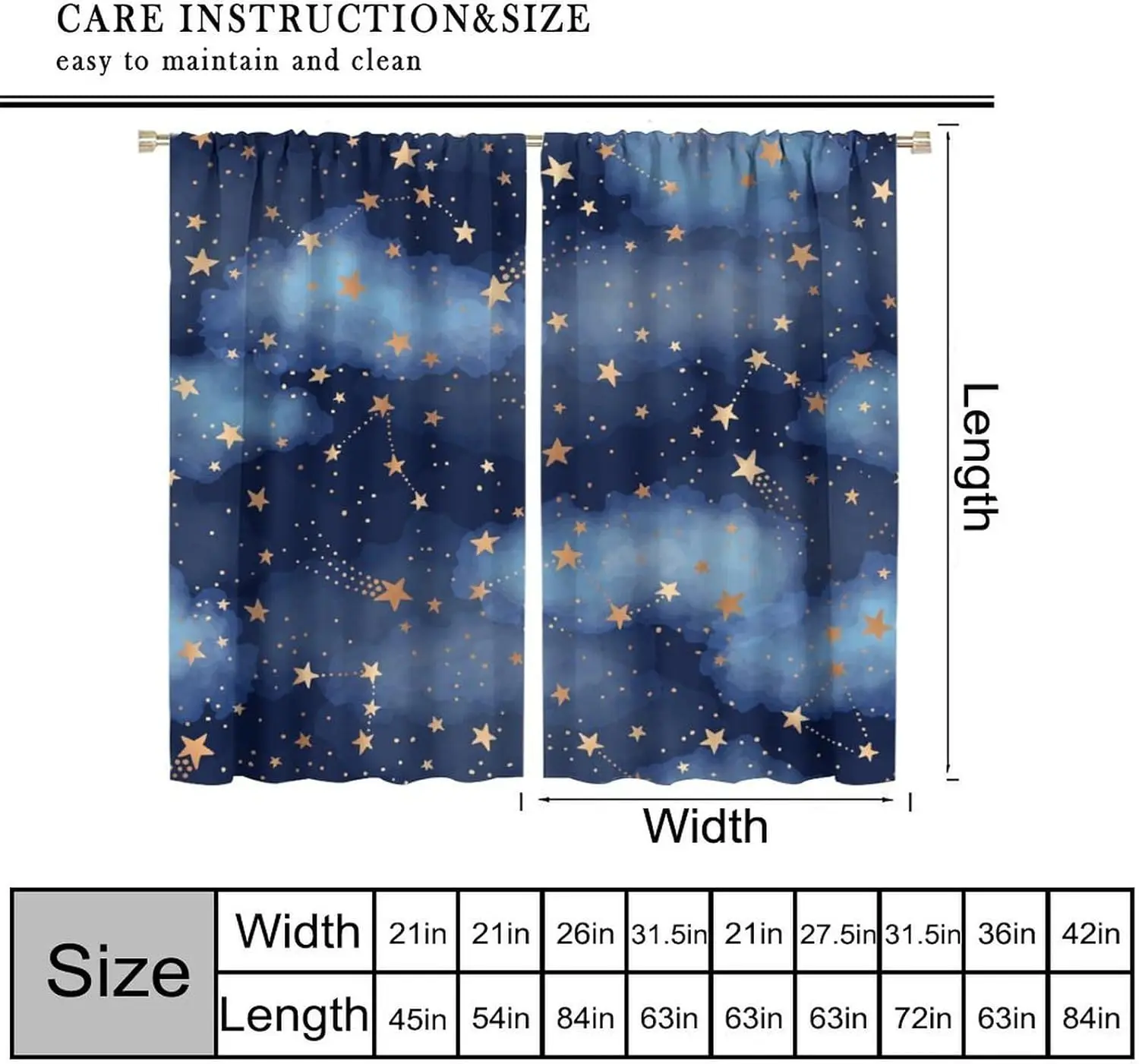 Romantic Blue Galaxy Star Curtains Night Sky Polyester Window Drapery Bedroom Nursery Boho Home Decor Curtain Curtain Pair