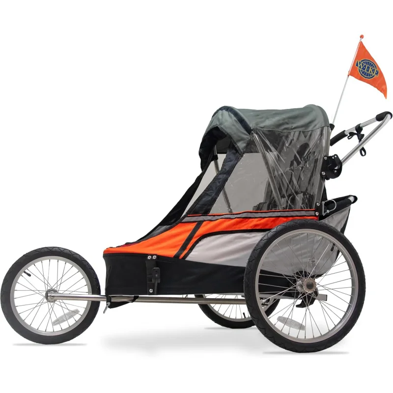 Premium Double Children's Bicycle Trailer - includes Stroller Jogger Kits - accommodates up to 2 children 52in tall/100lbs, inc