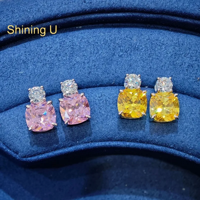 

Сияющие U S925 серебряные подушки розовый цитрин высокоуглеродистые серьги-гвоздики с драгоценными камнями и бриллиантами ювелирные изделия на годовщину свадьбы