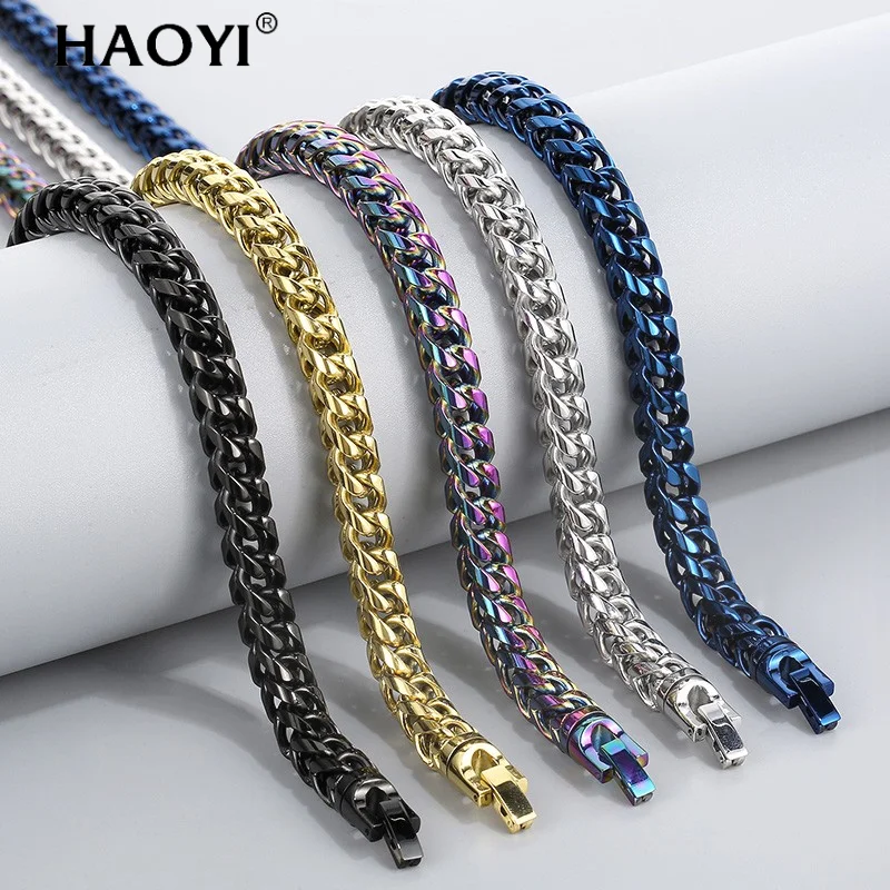 

HAOYI New Stainless Steel Men's Necklace Fox Tail Chain Necklace Keel chain Braided chain Punk Hip Hop Multi Color Jewelry