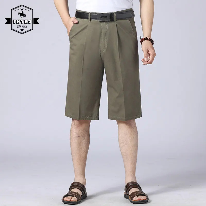 High Waisted Solid Color Suit Pants Mens Loose Breathable Comfort Simplicity Business Shorts Male Casual Outdoor Straight Shorts