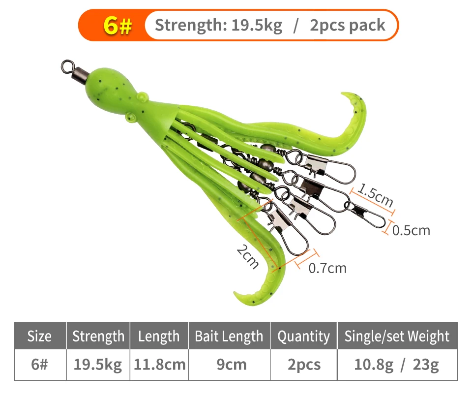 2 stücke Silikon Octopus Köder Angeln Stecker Pin Set Tintenfisch Jig Haken Wirbel Lager Roll Wirbel Solide Ring Tackle für angeln – Detail 10