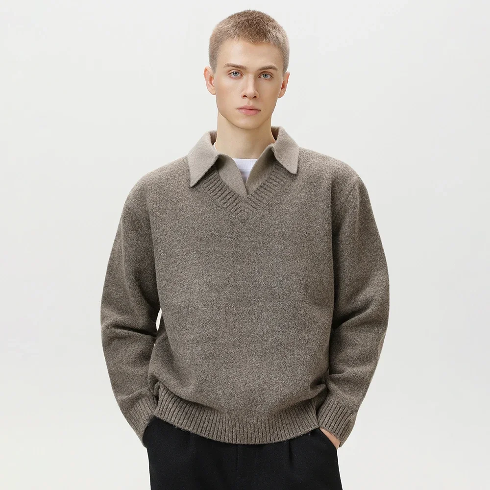 

TFETTERS 2025 винтажный мужской вязаный свитер в стиле Old Money, легкие шикарные топы с длинными рукавами, искусственные мешковатые свитера из двух предметов для мужчин