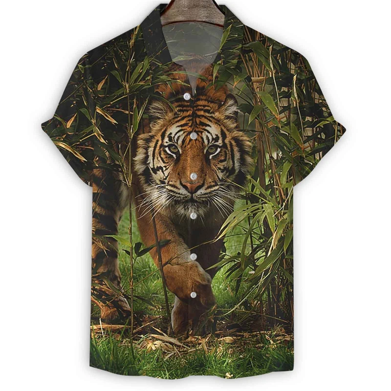 Hawaii Shirts 3d Print Tiger Mens Short Sleeve Blouse Holiday Party Tops Oversized Tee Shirt For Womens Clothes Harajuku Camisa