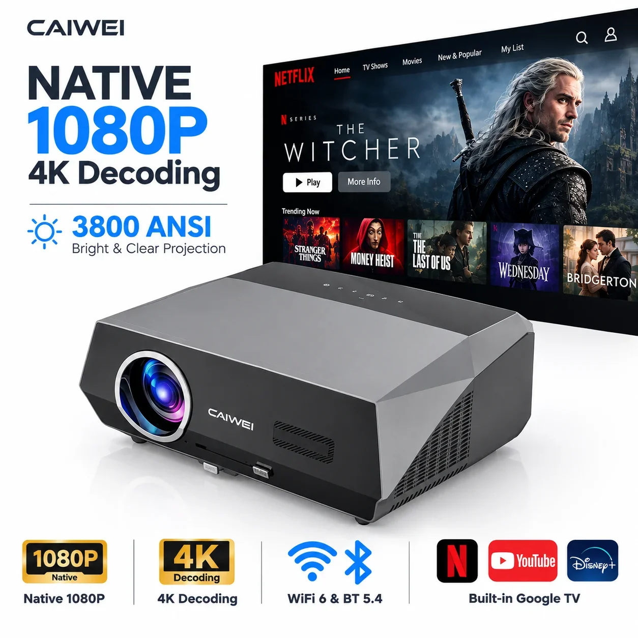 CWEUG CWEUG 3800ANSI A10Q Projector Android Smart TV Auto Focus HI-FI WiFi6 Video Native 1080P Full HD Home Cinema Daylight Beamer - Aliexpress Deal