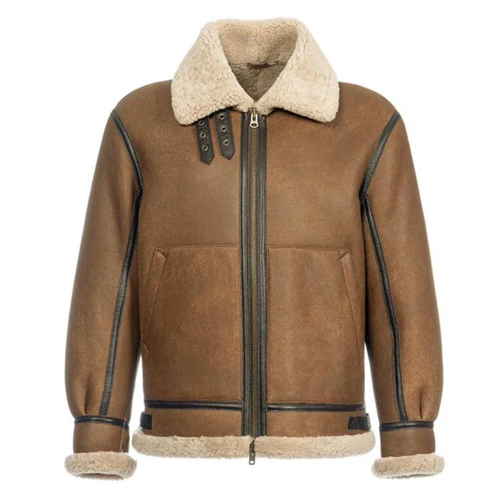 

Denny&Dora Mens Shearling Jacket B3 Natural Shearling Leather Coat Brown Leather Jacket