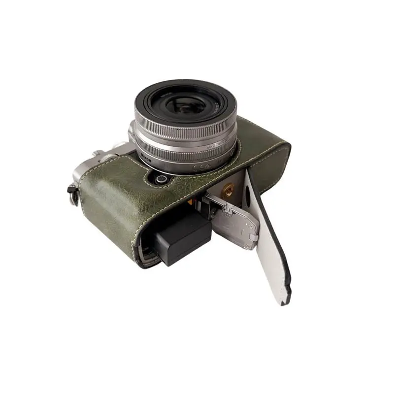 Litchi Skin PU-Ledertasche, Kameratasche, Halbkörperbasis für Nikon ZFC Z fc, schützende Öffnung, untere Abdeckung mit Schultergurt