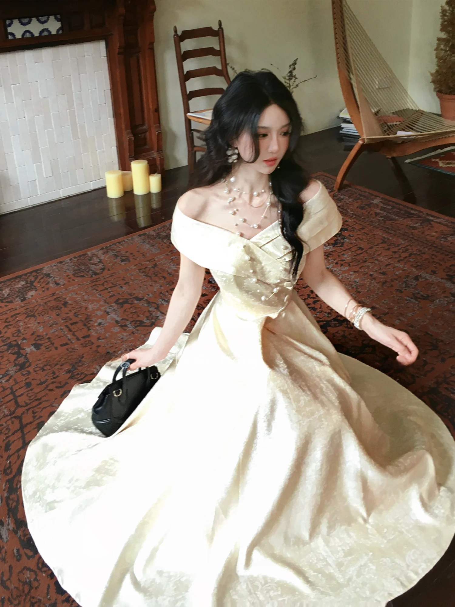 Early Spring Vintage V-neck RoseFang Red Dot Inner Wear Waist-cinching Dress Elegant A-line Skirt Sleeveless City Commute