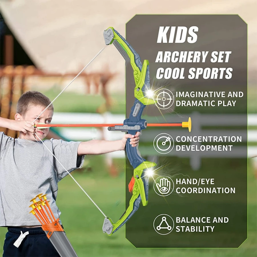 Bow And Arrow For Kids Archery Set - LED Light Up Archery Toy Bow And Arrow Set With  Suction Cup Arrows and Target , Sports Out