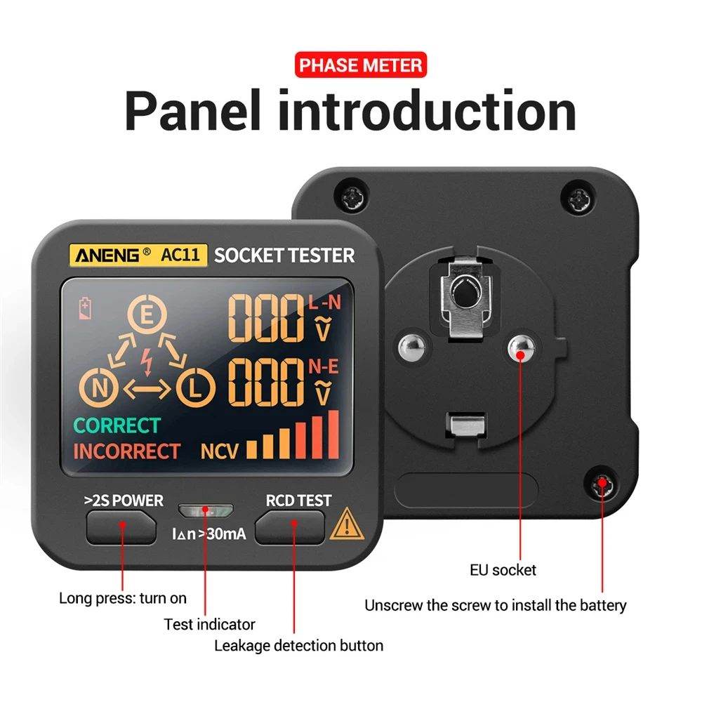 AC11 Smart Socket Tester Digital Smart Socket Voltage Checker EU US UK Plug Table Ground Zero Line Phase Check Rcd NCV Test