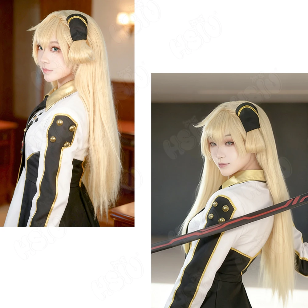 Sky Striker Ace Cosplay Perücke HSIU 80 cm beige weiß Langes Haar Synthetische Perücke + Perückenkappe SPIEL Offizielles Kartenspiel Cosplay Perücke