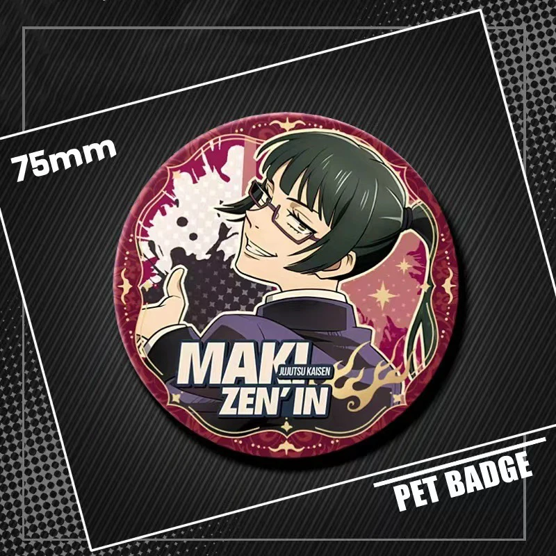 75mm Maki Zenin Costumes Badge Stationery HD Pattern Exclusive Design Jewelry Toys Gifts Laser Anime Reflective Cosplay Props