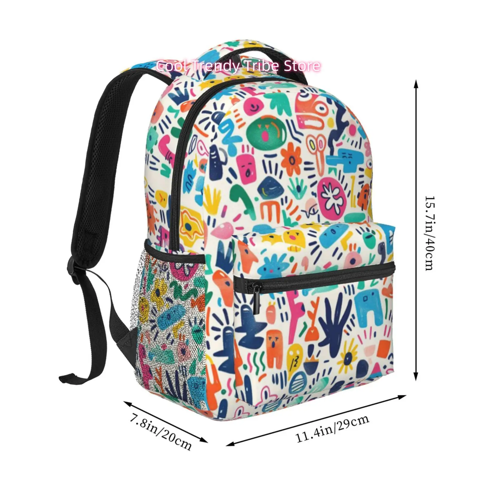 Colorful Graffiti Doodle Print Backpack, Oxford Cloth Adjustable Strap Casual Daypack, for Casual Outings, Daily Commute, Weeken