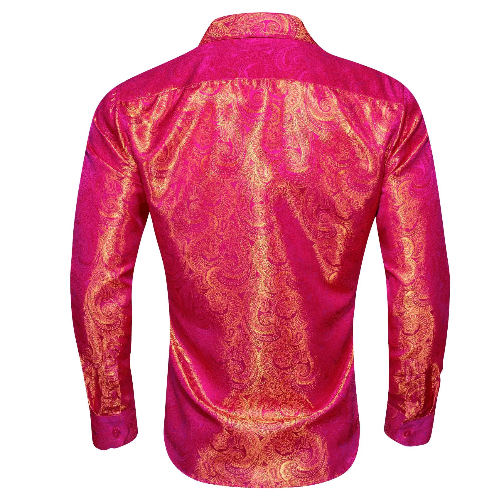 Barry.Wang Luxury Silk Mens Shirts Jacquard Paisley Long Sleeve Formal Casual Stylish Male Blouses Wedding Business Prom Gift