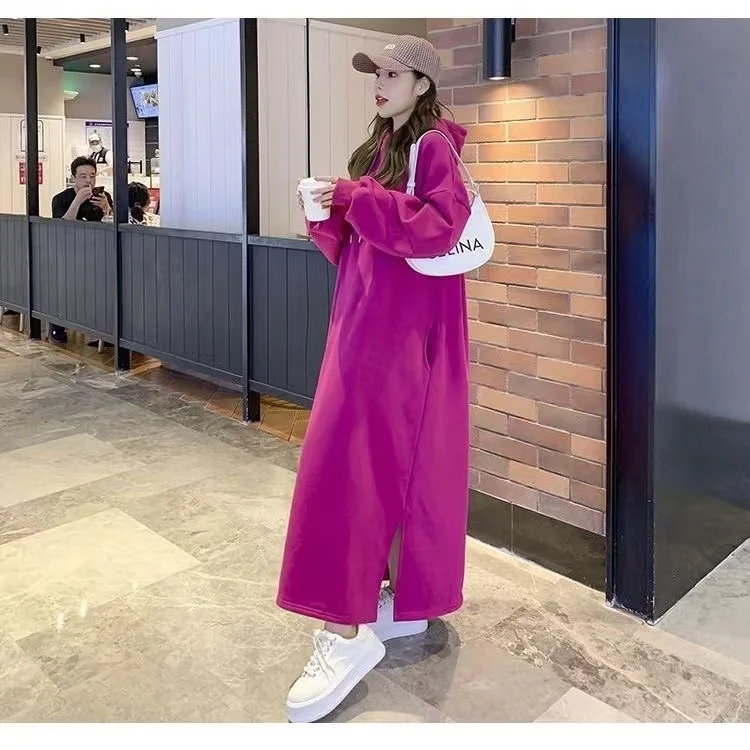 Women Winter Fluffy Plush Pyjamas Ladies Sexy Hooded Dressing Solid Color Gown Warm Female Home Clothing Nightgown Long Dress