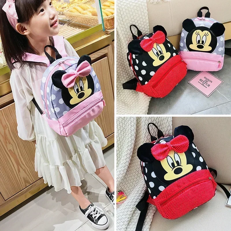 Disney การ์ตูนกระเป๋าเป้สะพายหลังสําหรับเด็กทารกเด็กหญิง Minnie Mickey Mouse เด็กน่ารักกระเป๋านักเรียนอนุบาลกระเป๋านักเรียนเด็กของขวัญ