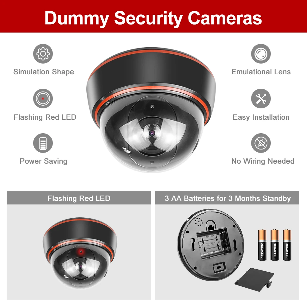 Dome Fake Camera  CCTV Surveillance Simulation Camera Family Safety Protection Flashing LED Light Virtual Intelligent Monitoring