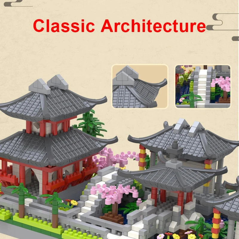 Set di blocchi di costruzione cinese Suzhou Garden Micro Mini 2100 pezzi, modelli da collezione di famosi classici, regali per adolescenti e adulti