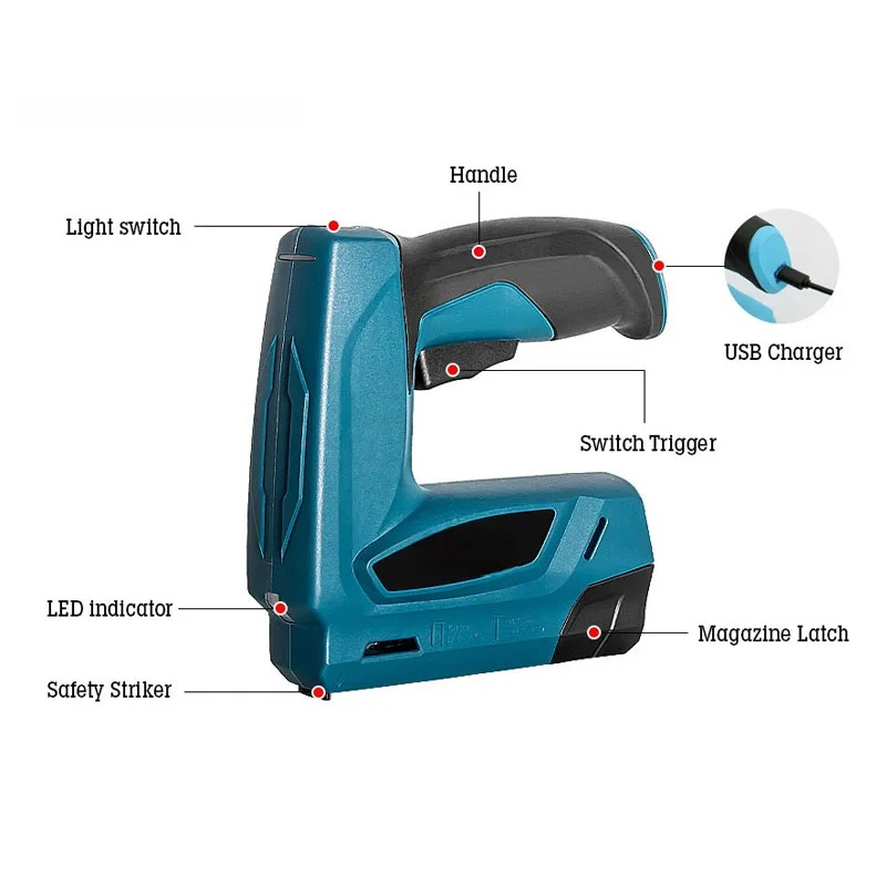‌Straight Nail Gun USB Charging Home Mini 3.7V Electric Nail Gun, Household Woodworking Lithium Battery Nail Gun
