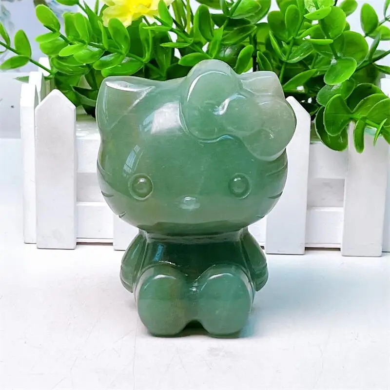 10CM Natural Green Aventurine Cartoon Cat Carving Quartz Healing Crystal Stone Cute Birthday Present Home Decoration 1PCS