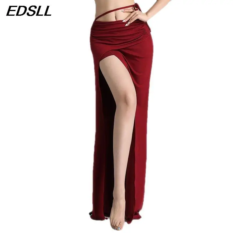 

Sexy Belly Dance CostumeHigh Waist Long Skirt Side Split Slim Dancer Practice Wear Oriental Indian Dance Sexy Split Skir