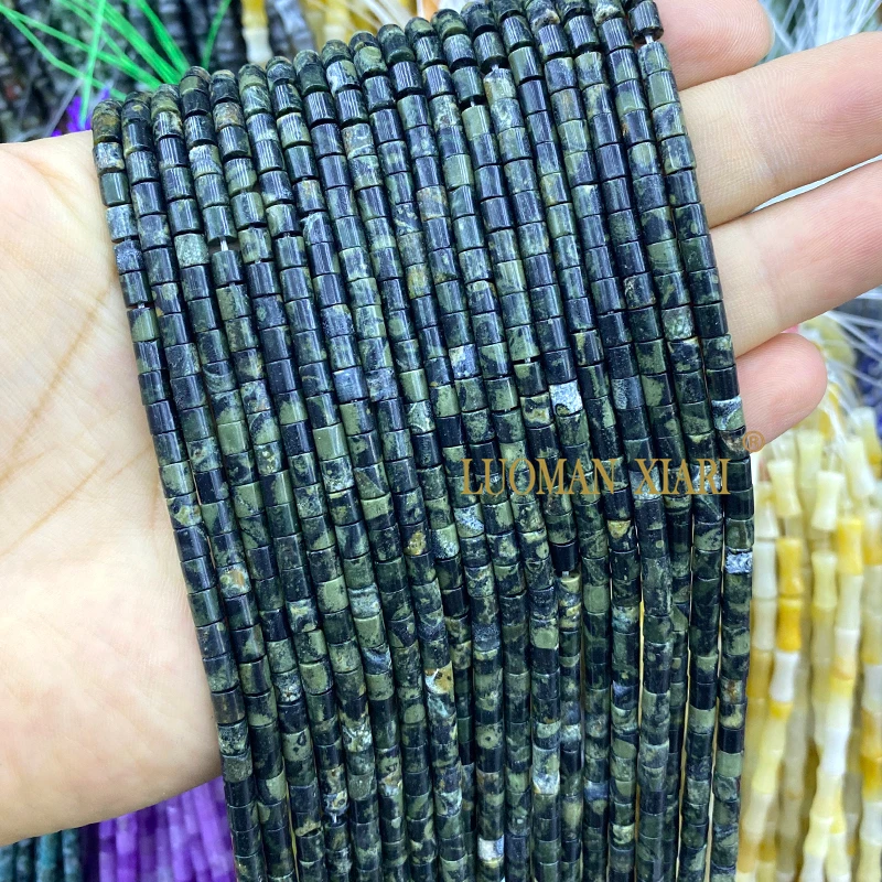 4x4mm Cylinder Natural Stone Green Imperial Jasper Turquoise Spacer Beads for Jewelry Making Diy Bracelets Charms Accessories