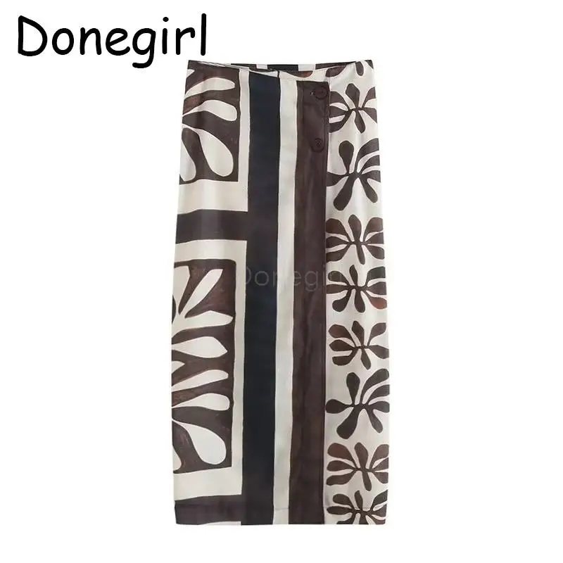 

Donegirl 2023 New Fashion Women Vintage Spring Summer Midi Skirt Bohemian Style Printed High Waist Versatile Skirt Female Chic