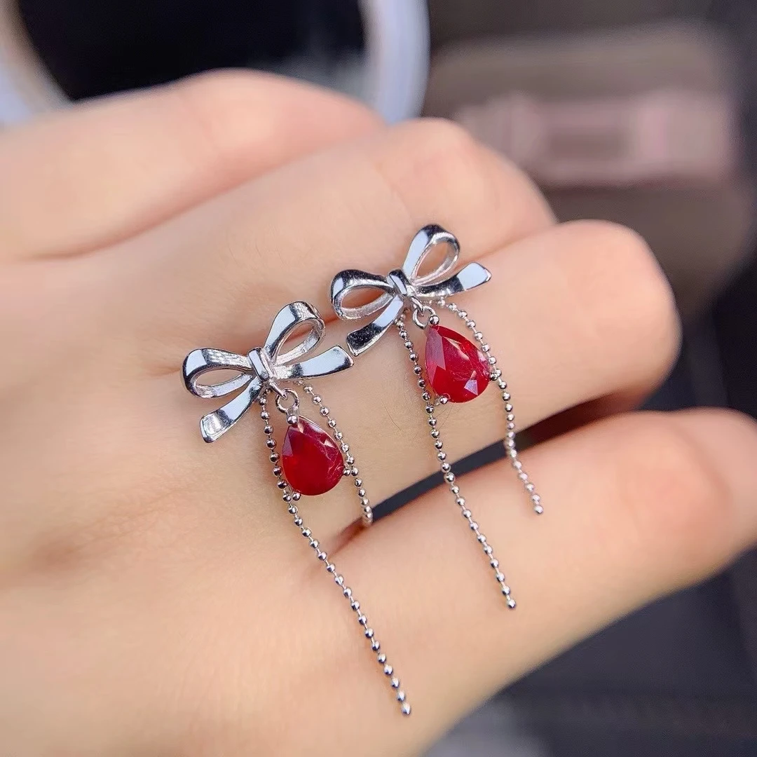 KJJEAXCMY Fine Jewelry Natural Ruby Women's Earrings S925 Silver Electroplating Process Inlaid High Clarity Support Testing