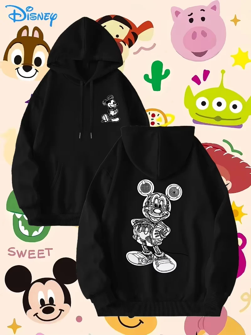 

Disney Black Mickey Mouse Hoodie - Casual Long Sleeve Pullover with Printed Design Pockets and Drawstring Casual Clothing