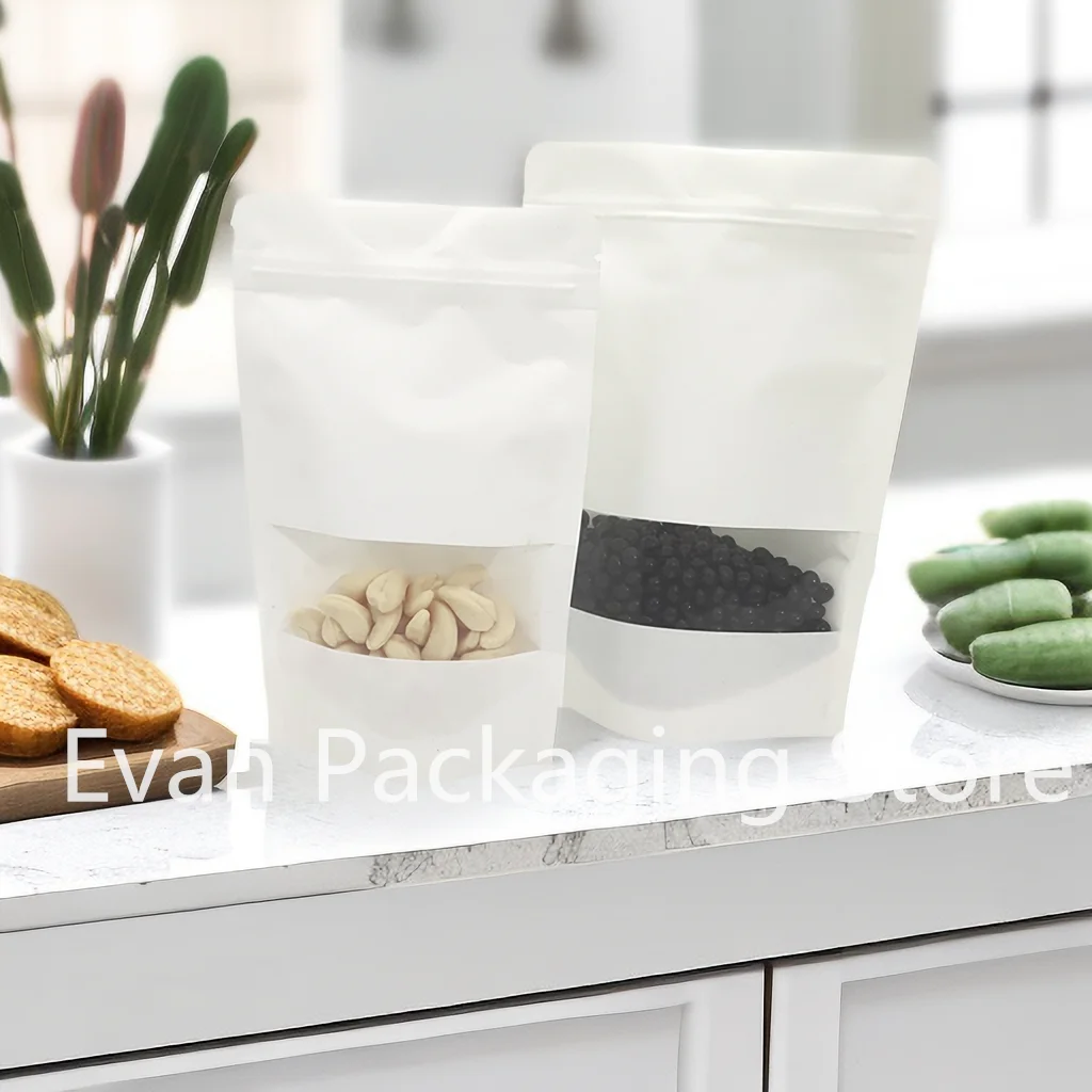 10pcs white packaging zipper lock kraft paper window bag stand up gift candy dry food tea packaging bag ziplock bag