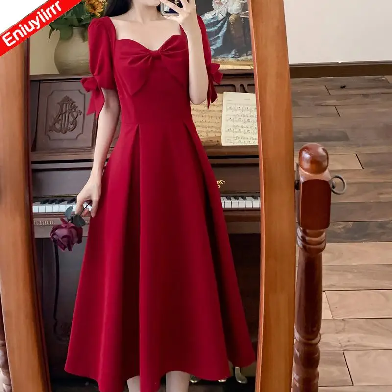 M-4XL French Design Women 2023 A Line Long Maxi Elegant Party Red Dress