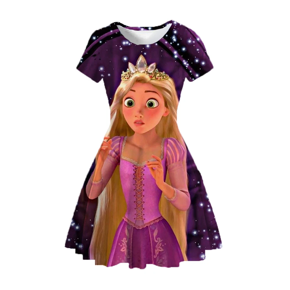 

Disney Enchanted Print Rapunzel Dress Summer Children's Clothing Golden Retriever Girls Sweater Children's Birthday Casual Wear