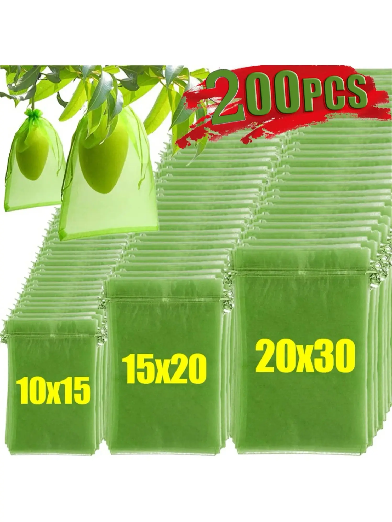 200sacs réutilisables de protection pour fruits avec cordon vert barrière anti-nuisibles pour jardinage arbres légumes raisins fraises idéals pour protéger les cultures résistants durables respirants