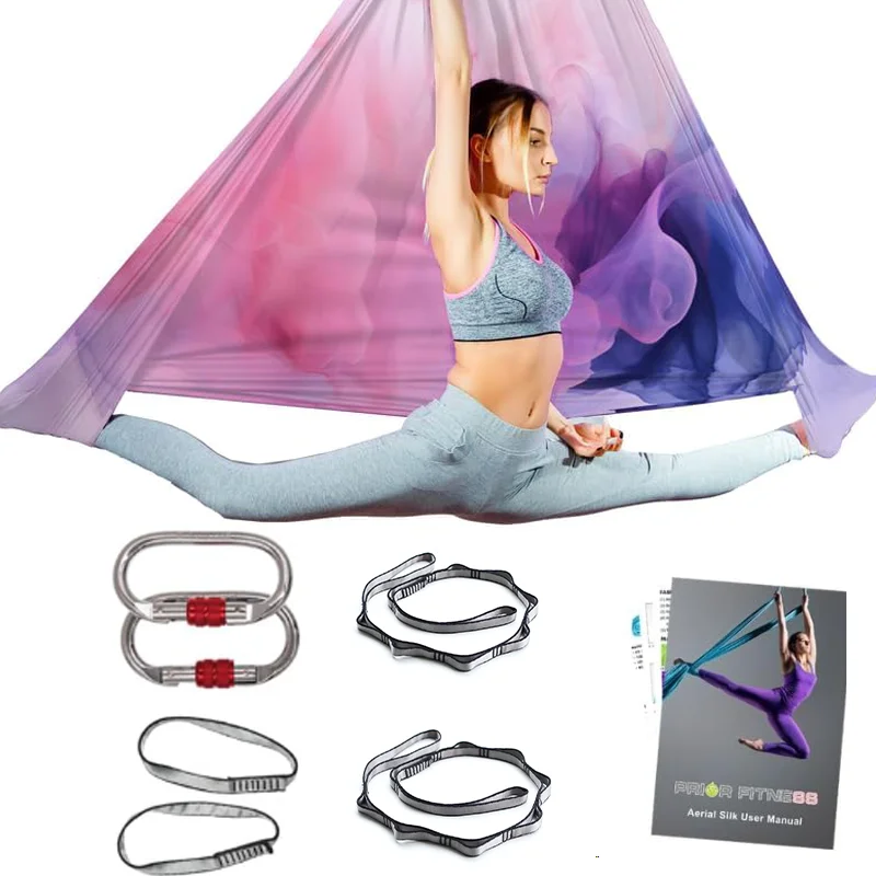 5.5 Meters Aerial Yoga Hammock Kit Durable Aerial Swing Yoga Silk with Accessory for Anti-Gravity Yoga Inversions Yoga Sling