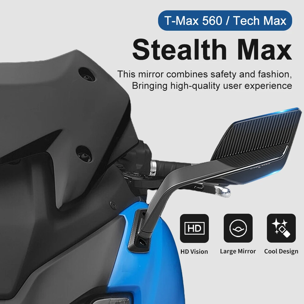 New motorcycle side mirrors for Yamaha T-MAX 560 Tech Max 2022-2024, adjustable aluminum alloy mirror fittings.