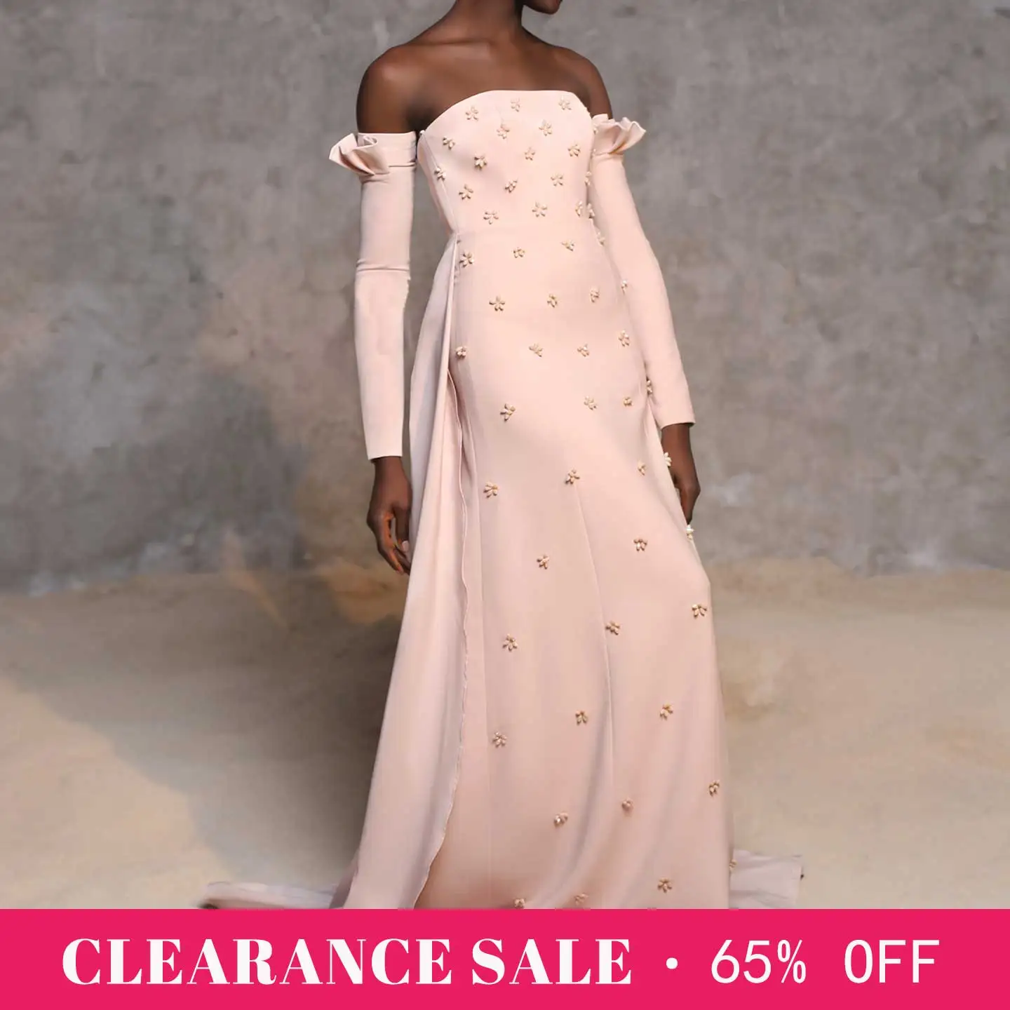 Sharon Said Dubai Rosa trägerloses Abendkleid mit abnehmbaren Ärmeln, Perlenblumen, Damen-Hochzeitskleid SS540, maßgeschneidert