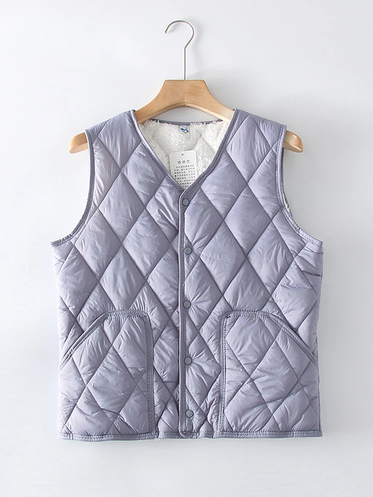 

Men's Faionable Ci Sle V-Ne Fce Lined Quilted Cotton Vest Thi Winter Outerwear Lightweight Diamond Pattern Stitch