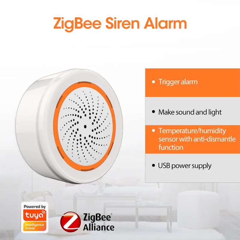 Tuya Zigbee Smart Temperature And Humidify Siren Alarm With Sound Light For Home Security With Strobe Alerts Work With Smart Hub