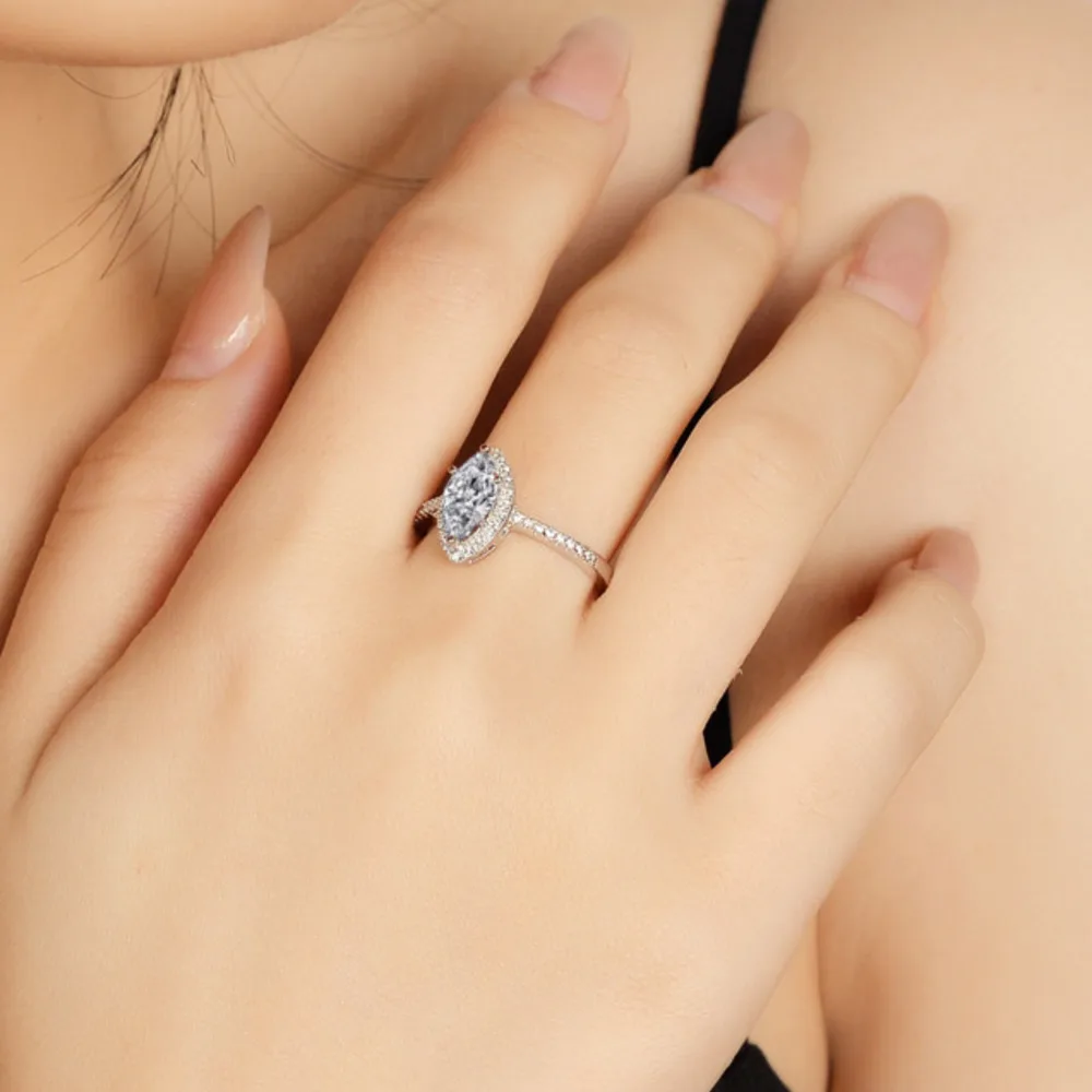 

Серебряное кольцо BR S925, кольцо с муассанитом 1 карат огранки «маркиз» для женщин, европейский и американский стиль, изысканные ювелирные изделия с муассанитом D VVS1
