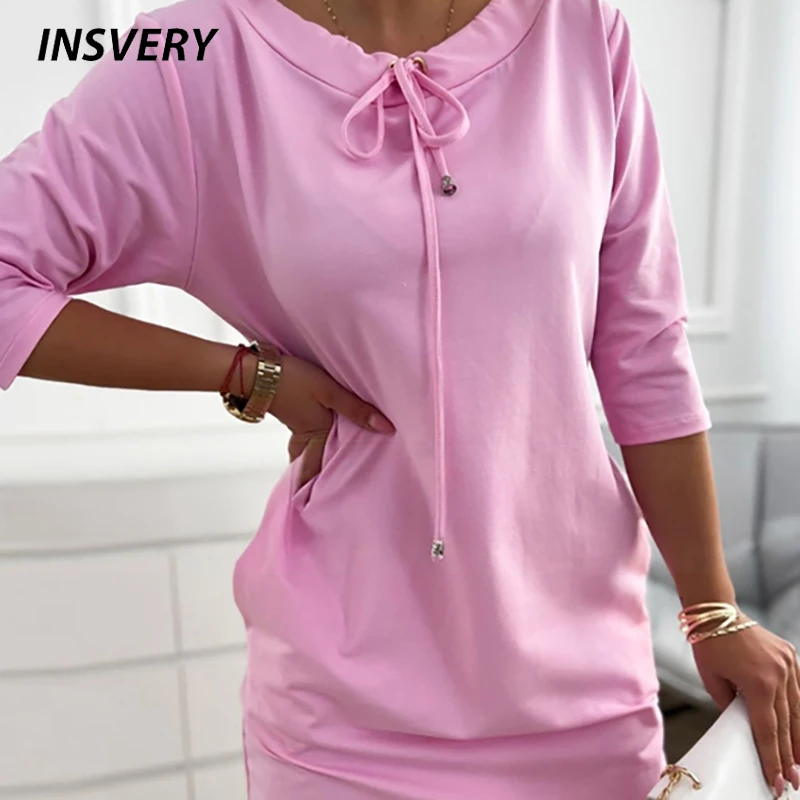 Automne hiver nouvelle mode sweat à capuche robe femmes décontracté poche Mini robe femmes 3/4 manches pull robes