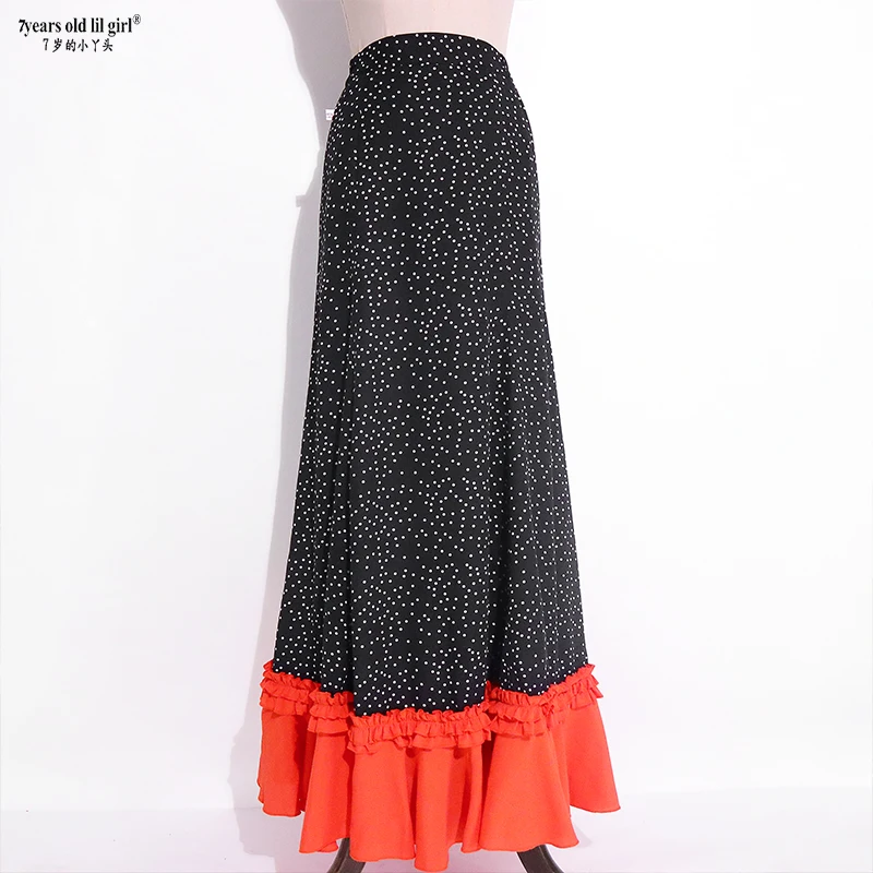 Spanish Dance Dress Flamenco Practice Skirt Multilayer Wear WomenFishtail  DTT39